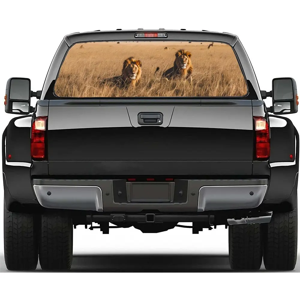 

African Savannah Animal Lion Car Rear Windshield Sticker Truck Window See Through Perforated Back Window Vinyl Decal Decoration