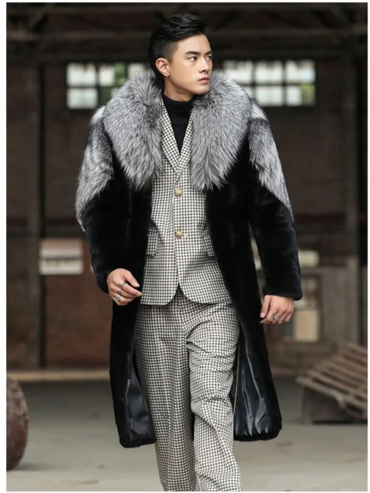 Man\'s Artificial Fur Coat Big Lapel Thicken Winter Long Jacket Warm Mens Clothes Faux Fox Fur Jacket Fluffy Long Overcoat 2024