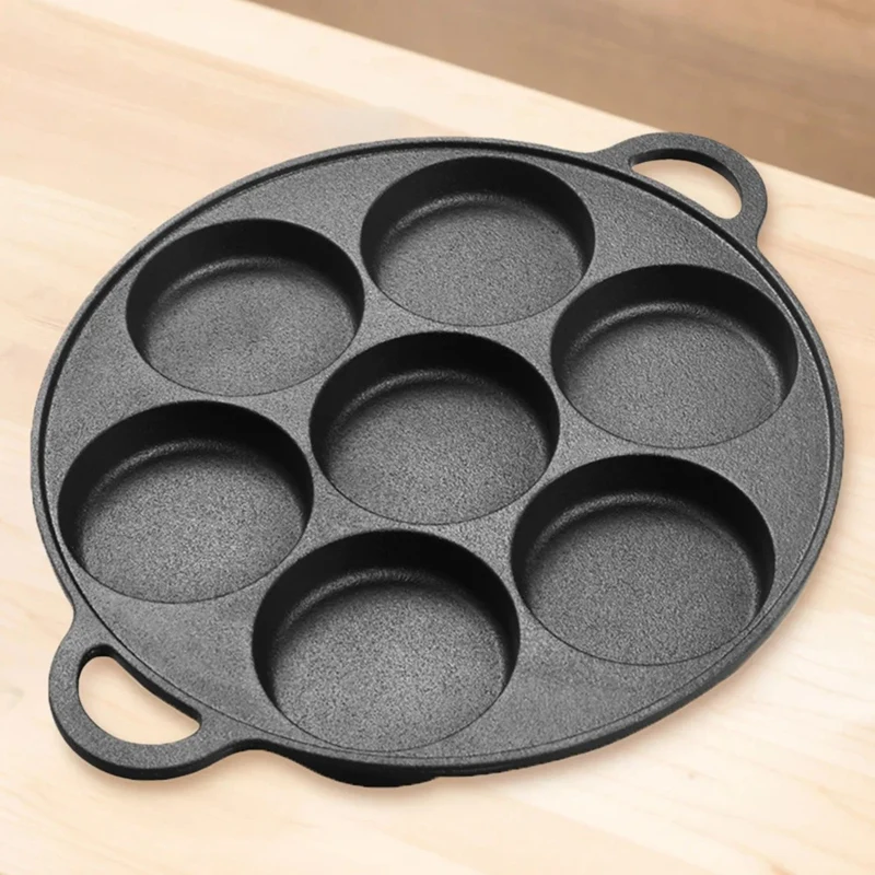 7 Hole Egg Pancake Steak Pan Cast Iron Non-Stick Kitchen Cooking Ham Pan Breakfast Maker Cookware Omelet Pancake