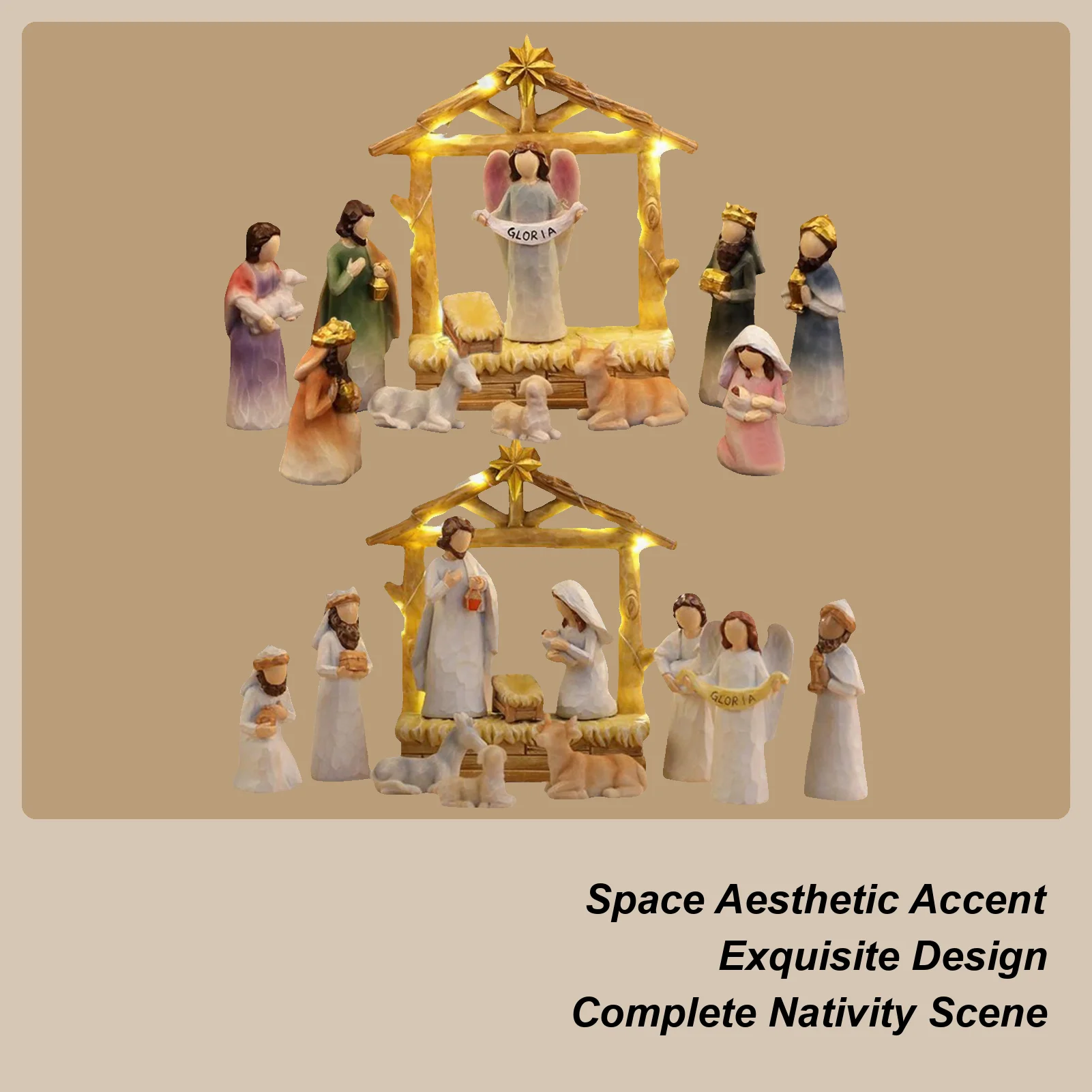 12pcs Christmas Nativity Scene Set Jesus Nativity Set Holy Family Statue Resin Jesus Trough Manger Statue Holy Family Ornament