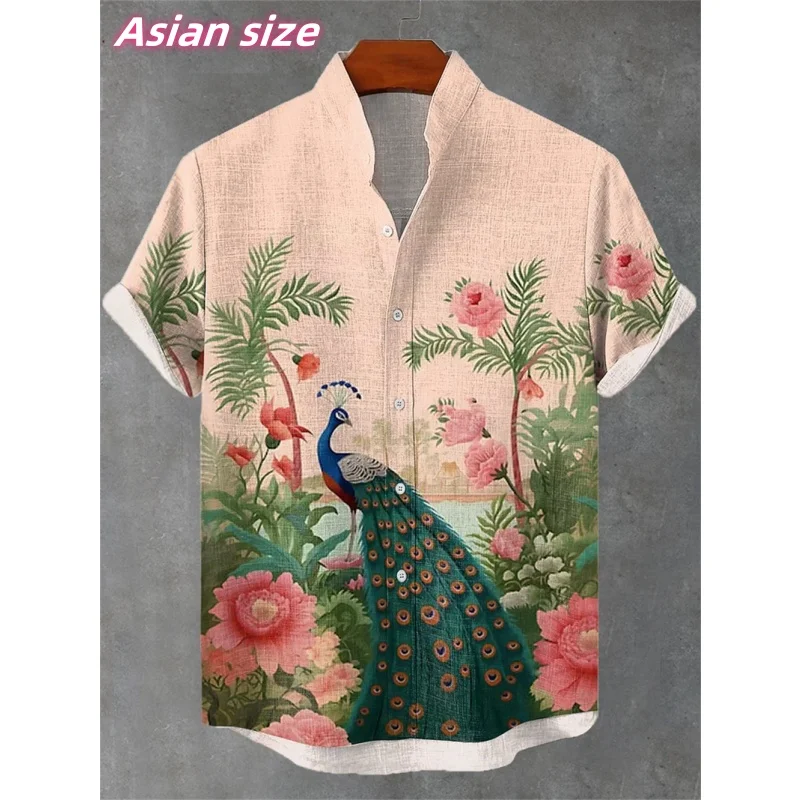 

Cat Dragonfly Deer Graphic Hawaiian Shirt For Men Peacock Flower 3D Printed Short Sleeve Summer Loose Aloha Shirts Lapel Blouse
