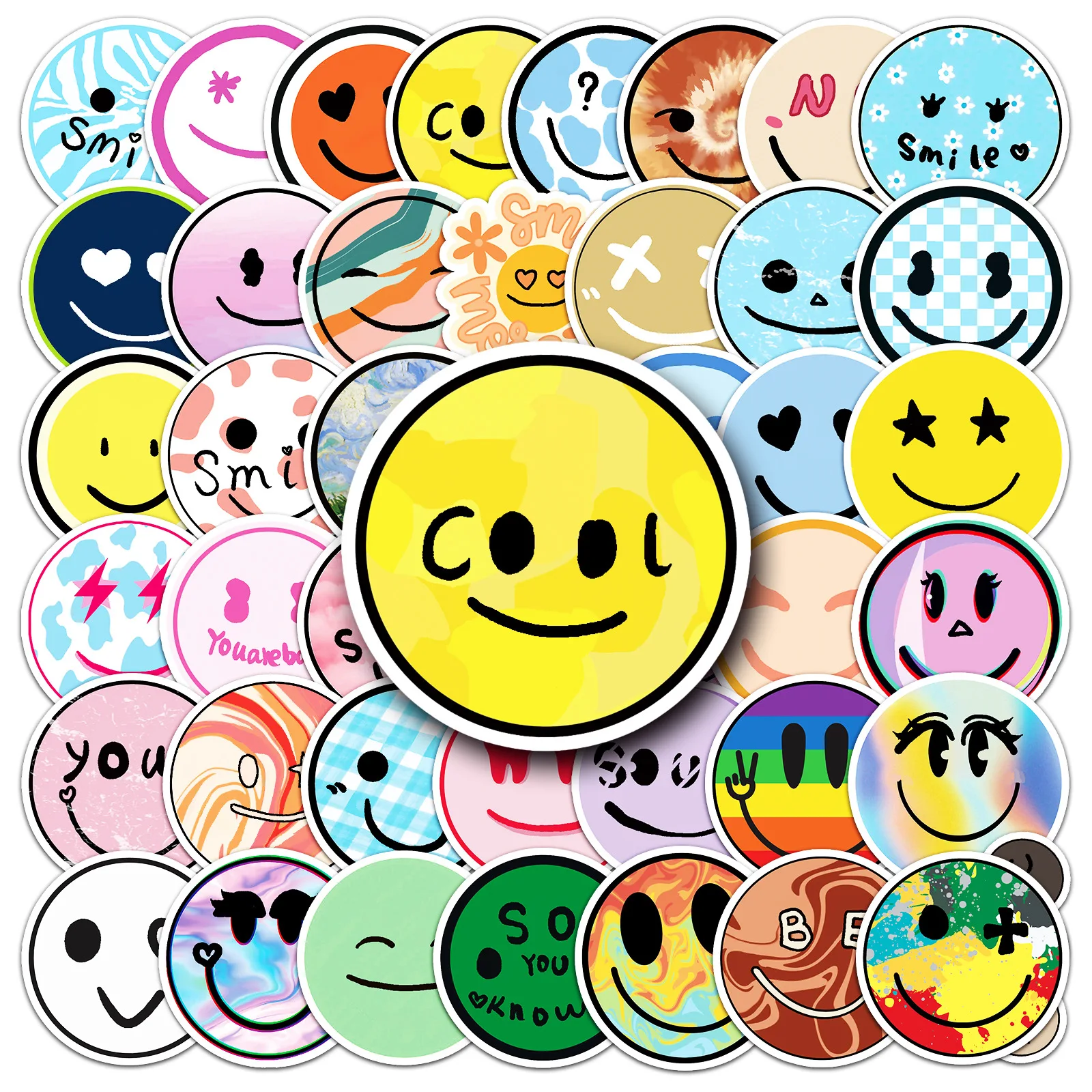 50/100Pcs INS Novelty Cartoon Cute Kawaii Smile Face Stickers PVC Waterproof Stickers Decals For Kids Boys Girls Toys Gifts