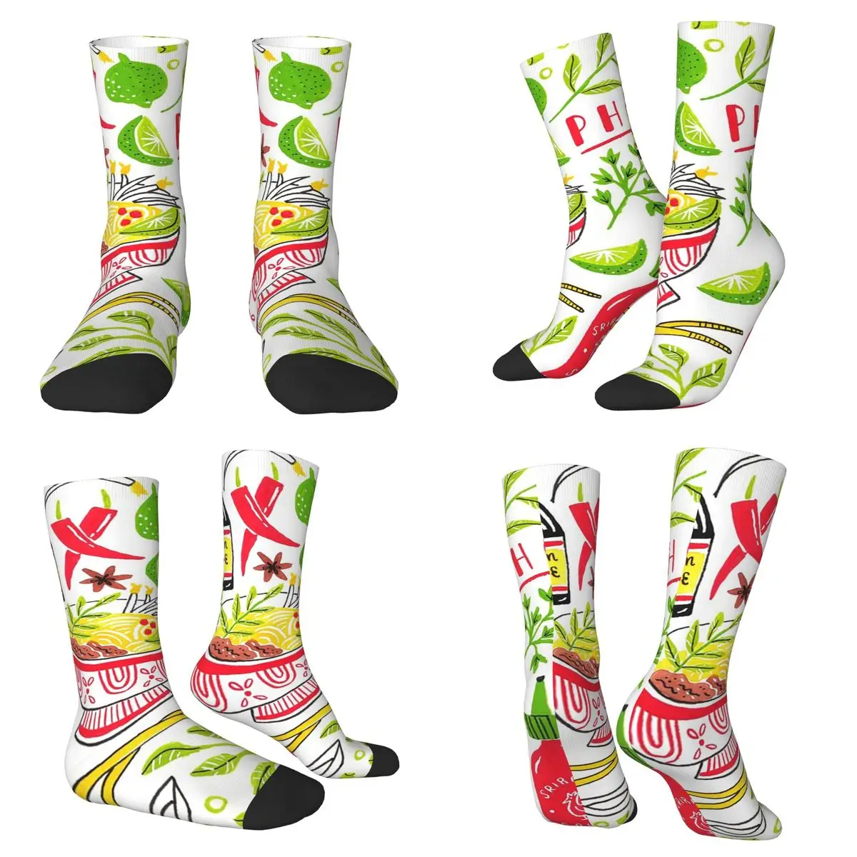 Calcetines vietnamita Pho Soup Sriracha, medias absorbentes del sudor Harajuku, calcetines largos para todas las estaciones, accesorios para regalos Unisex