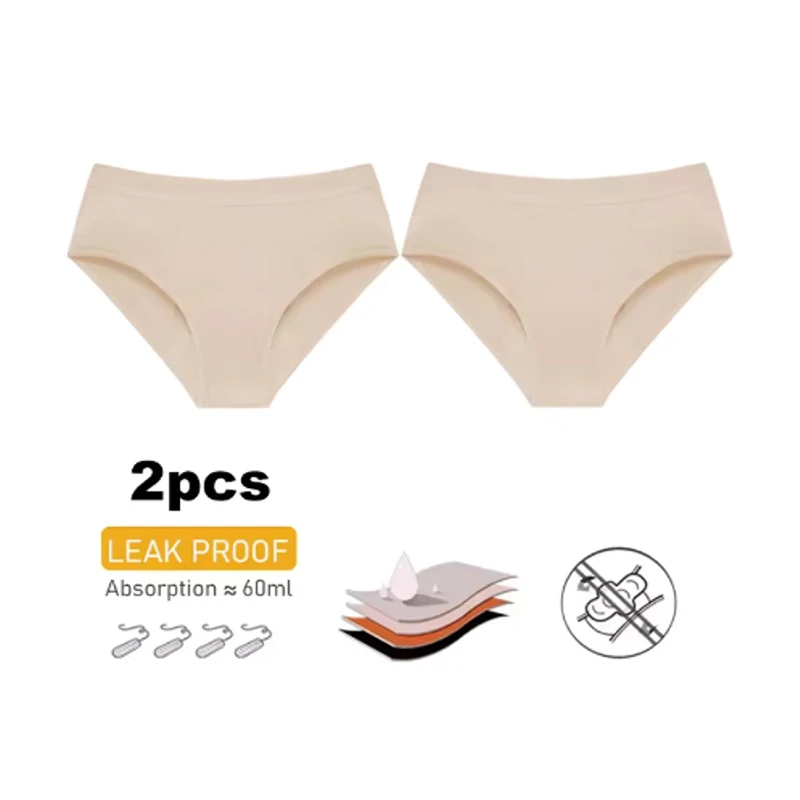 

2Pc Heavy Flow Pure Cotton Menstrual Panties 4-Layer Women Period Physiological Underwear Absorbency Leak Proof Menstrual Pantie