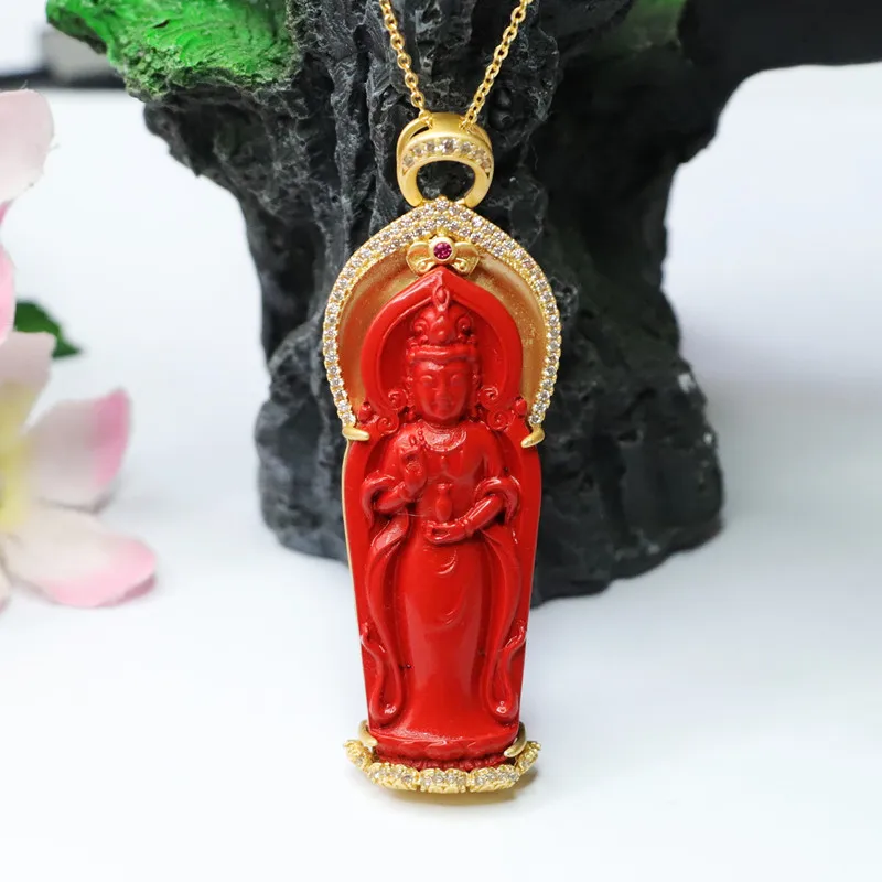 Natural Station Avalokitesvara Pendant Red Sand Necklace Ornament Factory