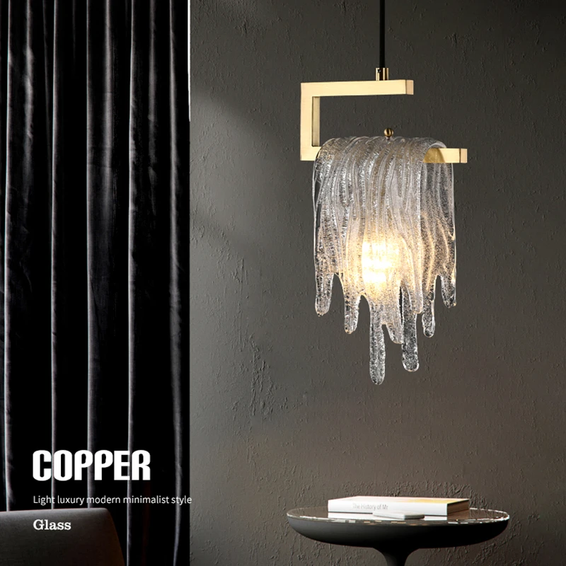 ما بعد الحداثة LED قلادة نحاسية ضوء الشمال زجاج إبداعي قلادة مصباح غرفة المعيشة مطعم غرفة نوم فاخرة مصباح معلق معدني