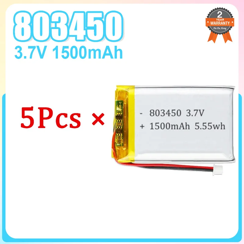 5Pcs 3.7V 1500mAh 803450 Polymer Lithium Battery Lithium Ion Battery For Power Bank GPS 100% Real Capacity