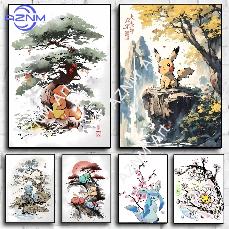 1pc Canvas Artwork Painting Classic Pokemon Poster Pikachu Home Living Room Wall Decoration Picture Children's Room Decoration