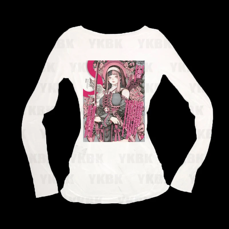 Y2K Женская уличная одежда в стиле хип-хоп Harajuku Винтаж японский стиль аниме девушка рубашка с длинными рукавами детская милая готическая мода повседневная свободная