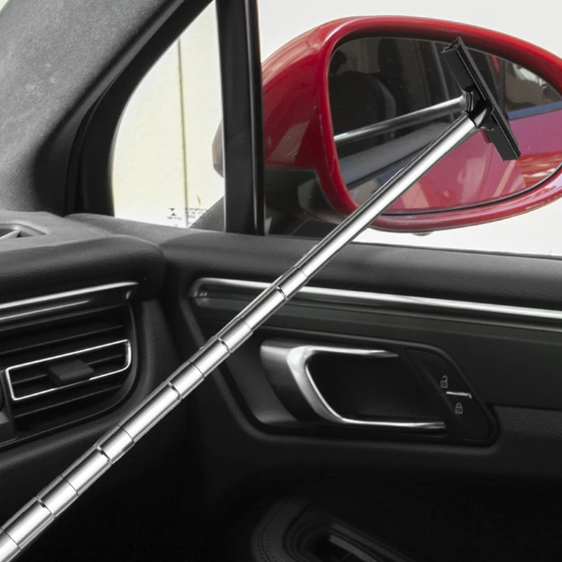 Car Rearview Mirror Wiper Wash Telescopic Cleaning Brush Handheld Wiper Long Handle Cleaning Tool Mirror Glass Mist Cleaner