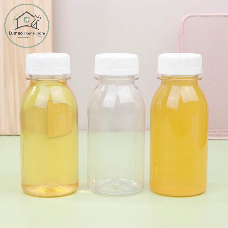 6Pcs 200ML Transparent Kids Water Bottle Plastic Juice Bottle PET Milk Beverage Bottle With Lid Portable Empty Water Bottles