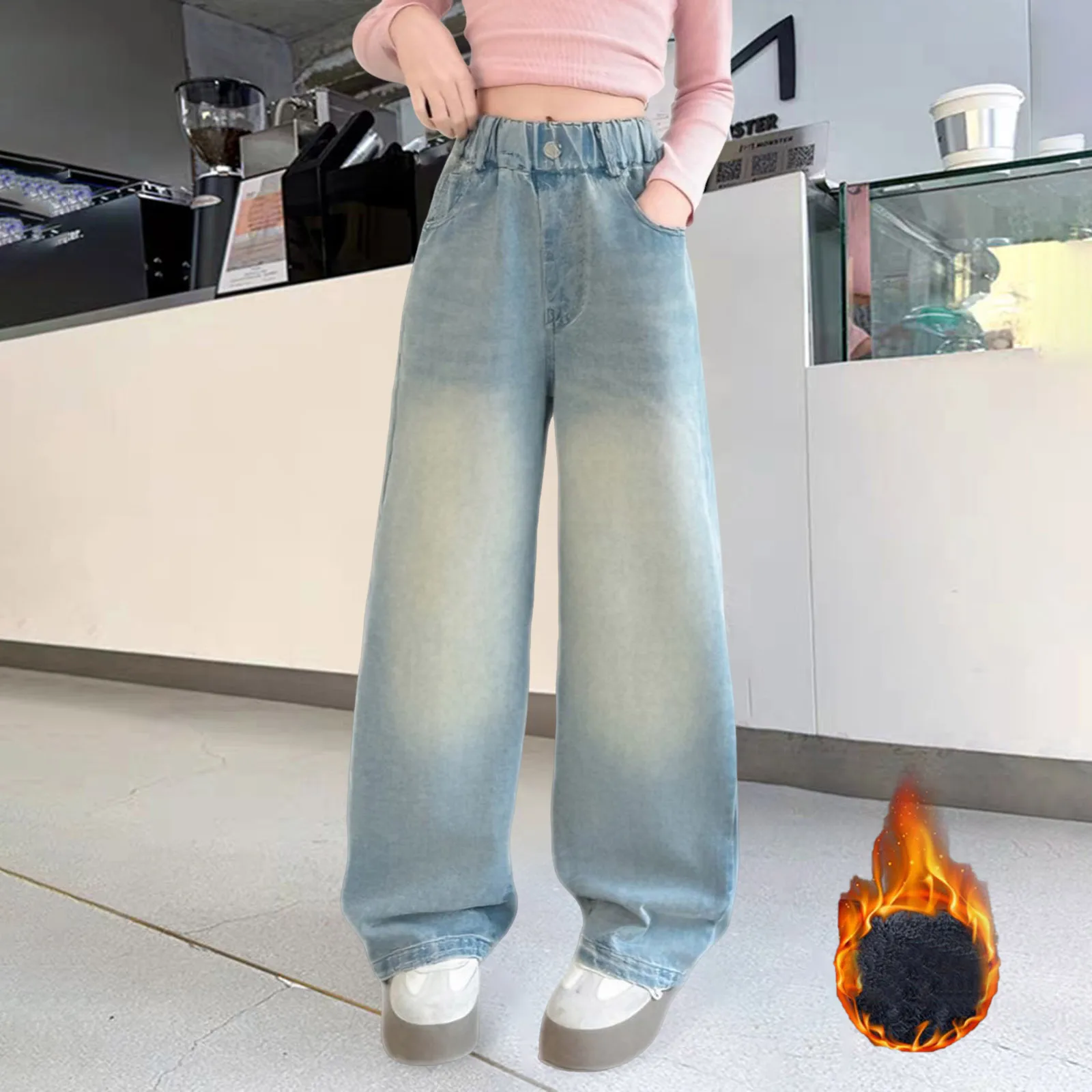 

Baby Girl Legging Set Kids Girls Baggy Jeans Casual Wide Leg High Waist Fall Winter Children's Fleece Yoga Pants for Tall Girls