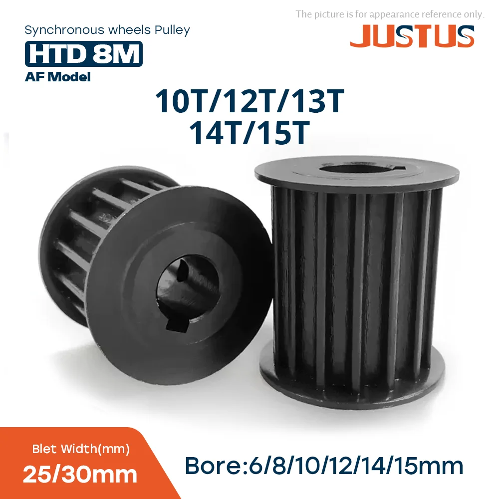 HTD 8M 10T/12T/13T/14T/15 Teeth Black Steel Synchronous Wheels Pitch 8mm Bore 6-15mm Slot Width 27/32mm for Belt Width 25/30mm