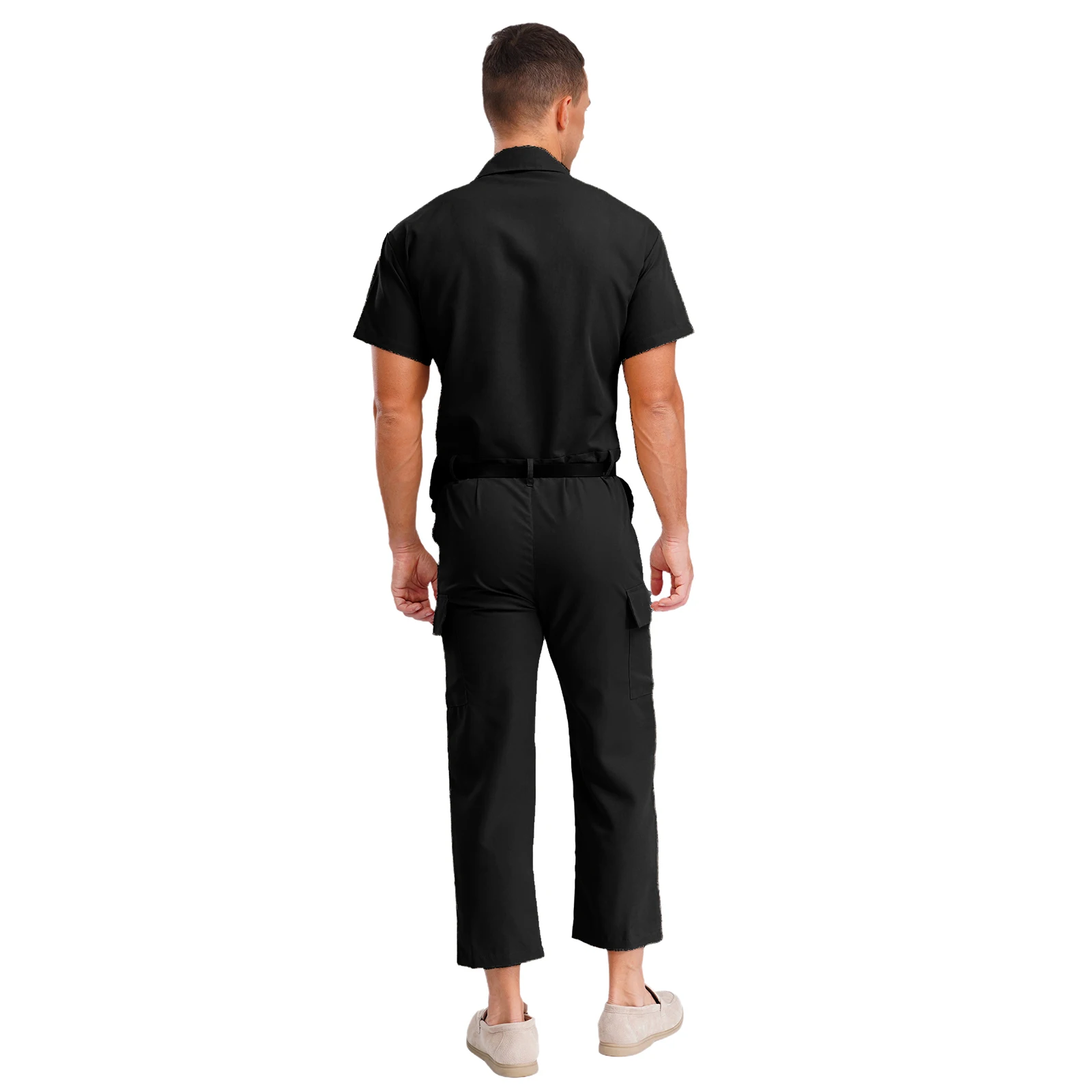Casual Cargo Romper Coverall Men Short Sleeve Slim Fit Daily Jumpsuit Overalls with Belt Purse Bodysuit Casual Work Clothing