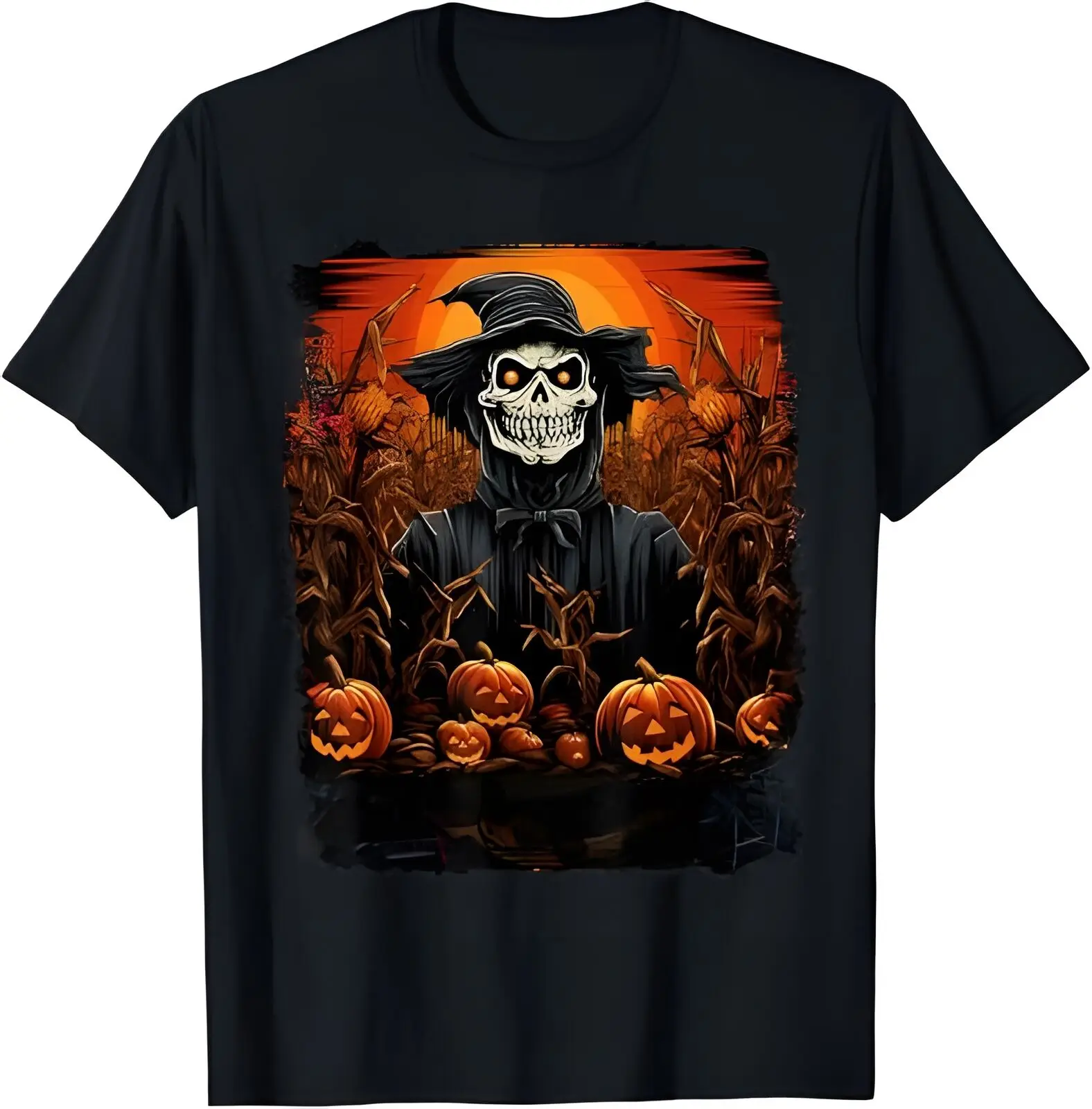 

New Halloween Skeleton Straw Pumpkin Pattern T-shirt for Men and Women