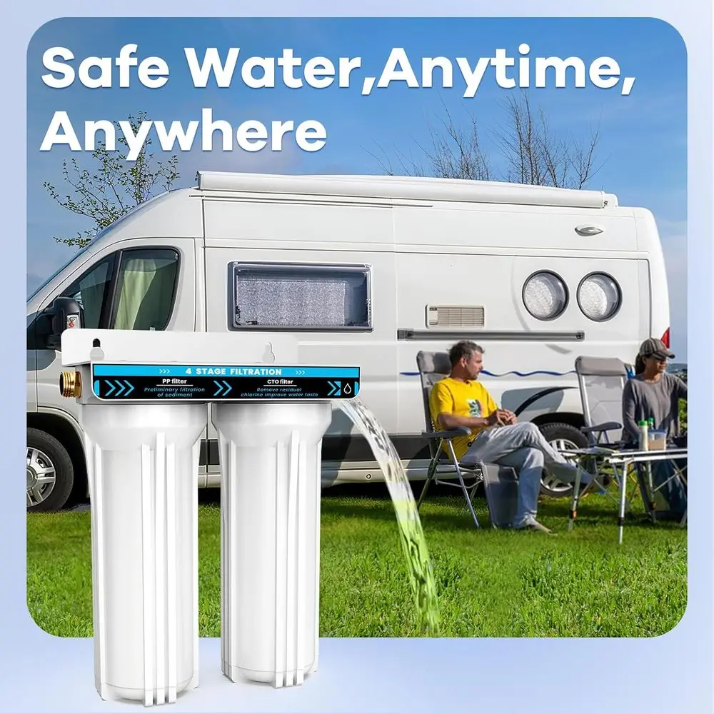 نظام تصفية المياه المزدوج RV، نظام تنقية المياه RV ذو 4 طبقات ومرحلتين، يزيل الرواسب والكلور والمعادن الثقيلة والروائح والماء F #6