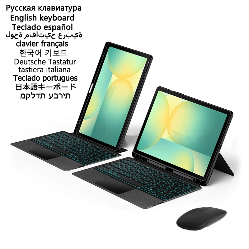 

Магнитный съемный чехол для клавиатуры для Samsung Galaxy Tab S10 FE S9 FE 10,9 дюймов, чехол с подсветкой, клавиатура, трекпад, слот для карандашей
