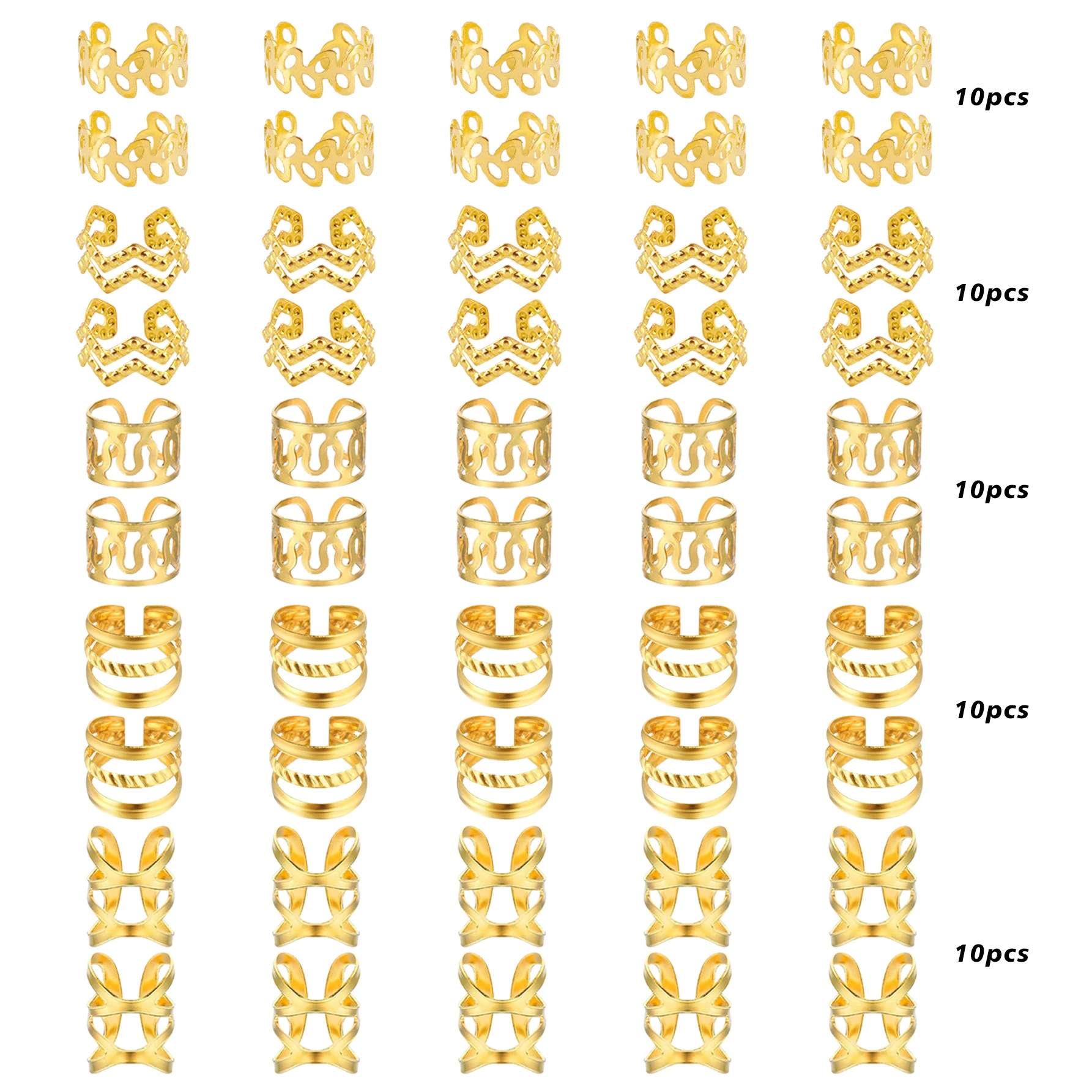 50pcs Multi-Design Adjustable Hair Rings Collection for Braids