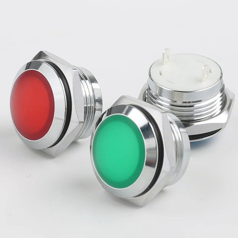 16MM Soft Light LED Power Indicator Light IP66 Rated Red/Green/Yellow/Blue/White 24V Nickel-plated Brass Shell for Control Panel