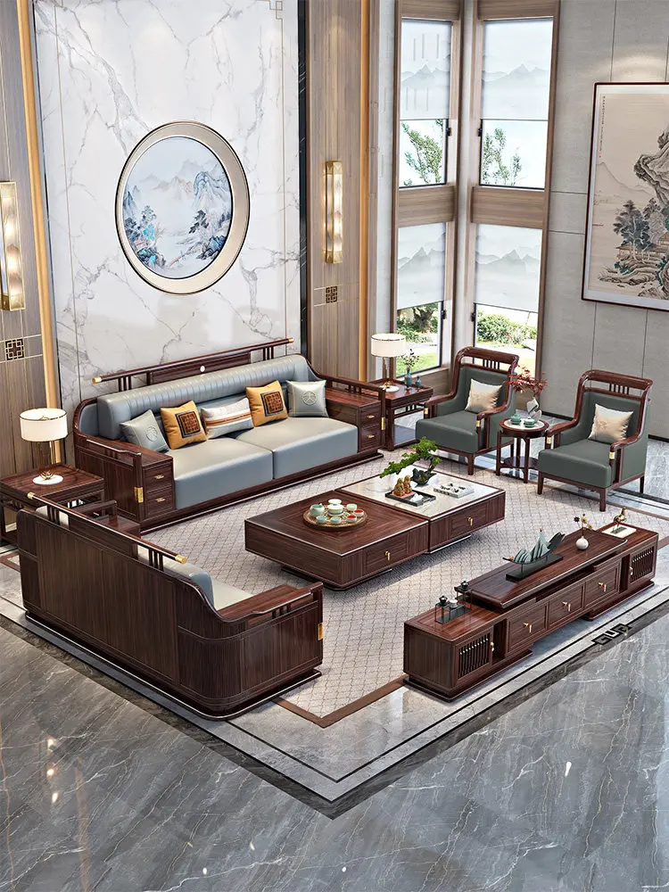 DSA ebony solid wood leisure sofa chair three-piece villa living room modern light luxury new Chinese single chair