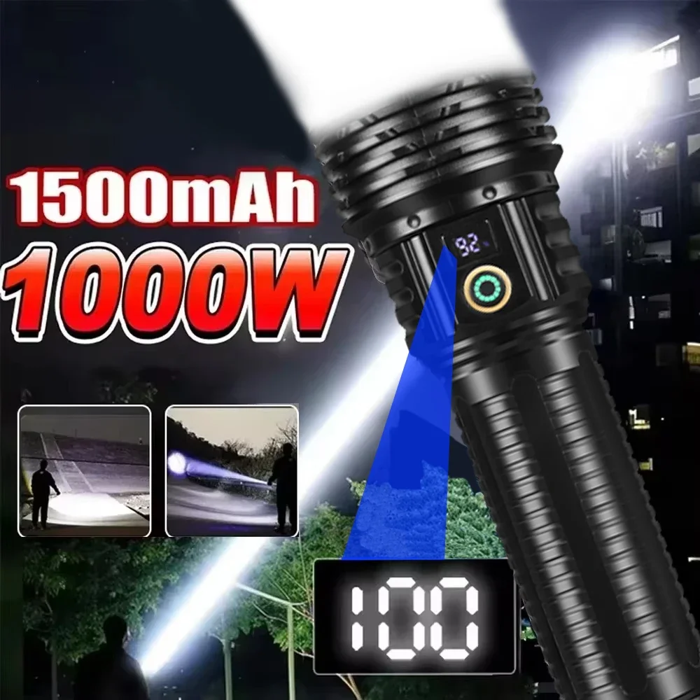 

Powerful LED Flashlight USB Rechargeable Tactical Torch with Digital Display Zoomable Super Bright Lantern for Camping Fishing