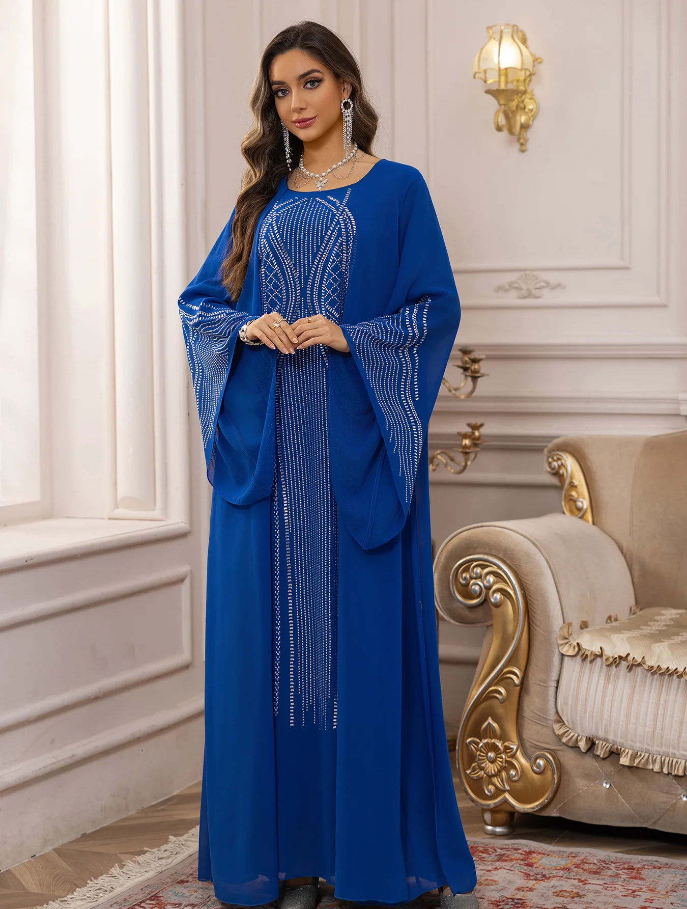 

Eid Djellaba Muslim Women Dubai Kaftan Diamonds Abaya Long Sleeve Maxi Dress Turkey Femme Party Robe Arab Caftan Islam Vestidos
