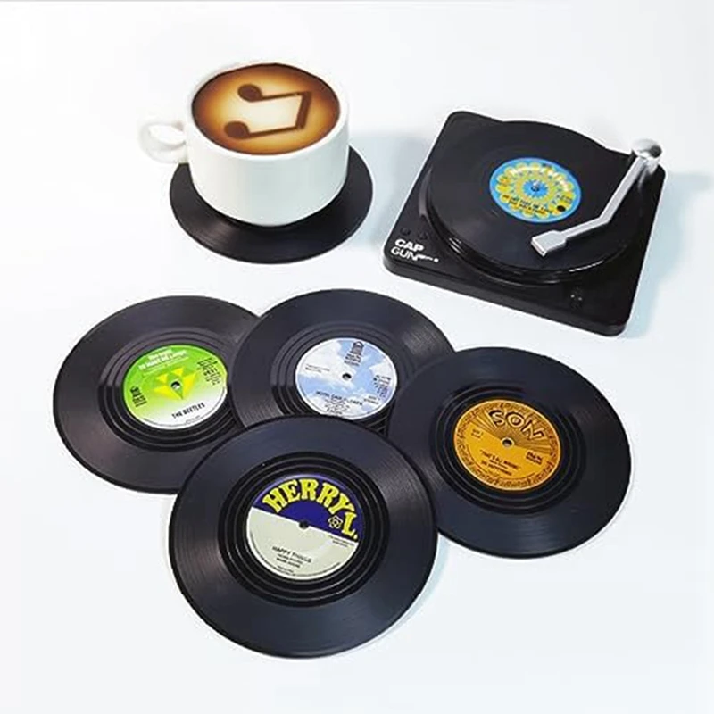 Sottobicchieri per bevande creativi Sottobicchieri per CD vintage Set di 6 dischi in vinile per gli amanti della musica Regali per l'ospite di inaugurazione della casa Stile 2