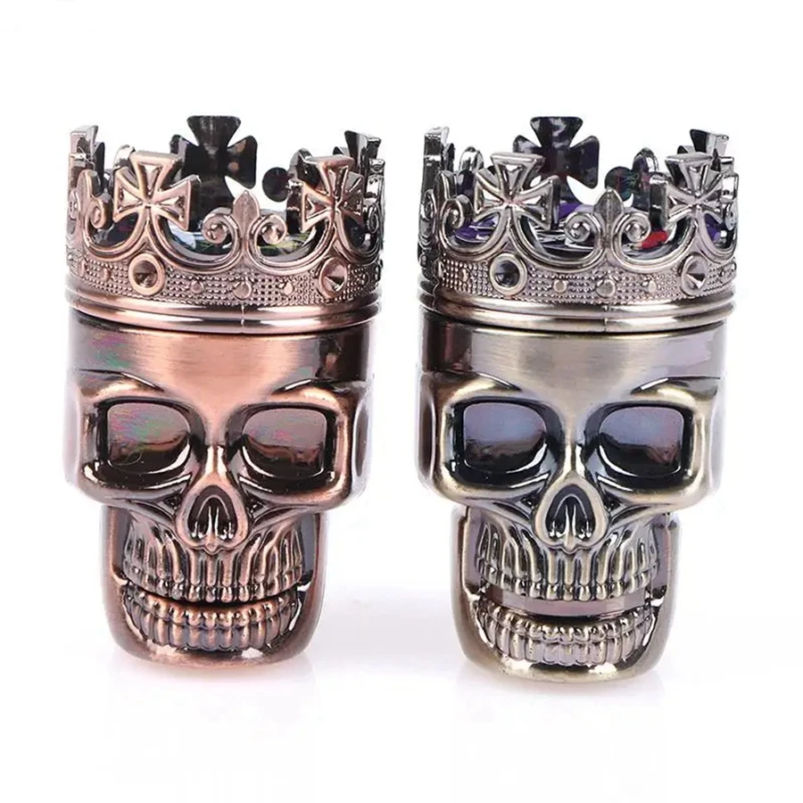 1 3-layer Classic King Skull Plastic Shell Zinc Alloy Teeth Tobacco Herbal Fragrance Crusher, Zinc Alloy Inner Tank Manual Tobac