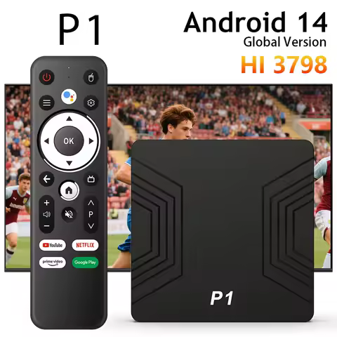 P1 Android 14.0 TV Box HI 3798 4K Dual WiFi 2.4/5G ATV Voice Assistant Smart TV Box Android Media Player Set-top Box 1G8G