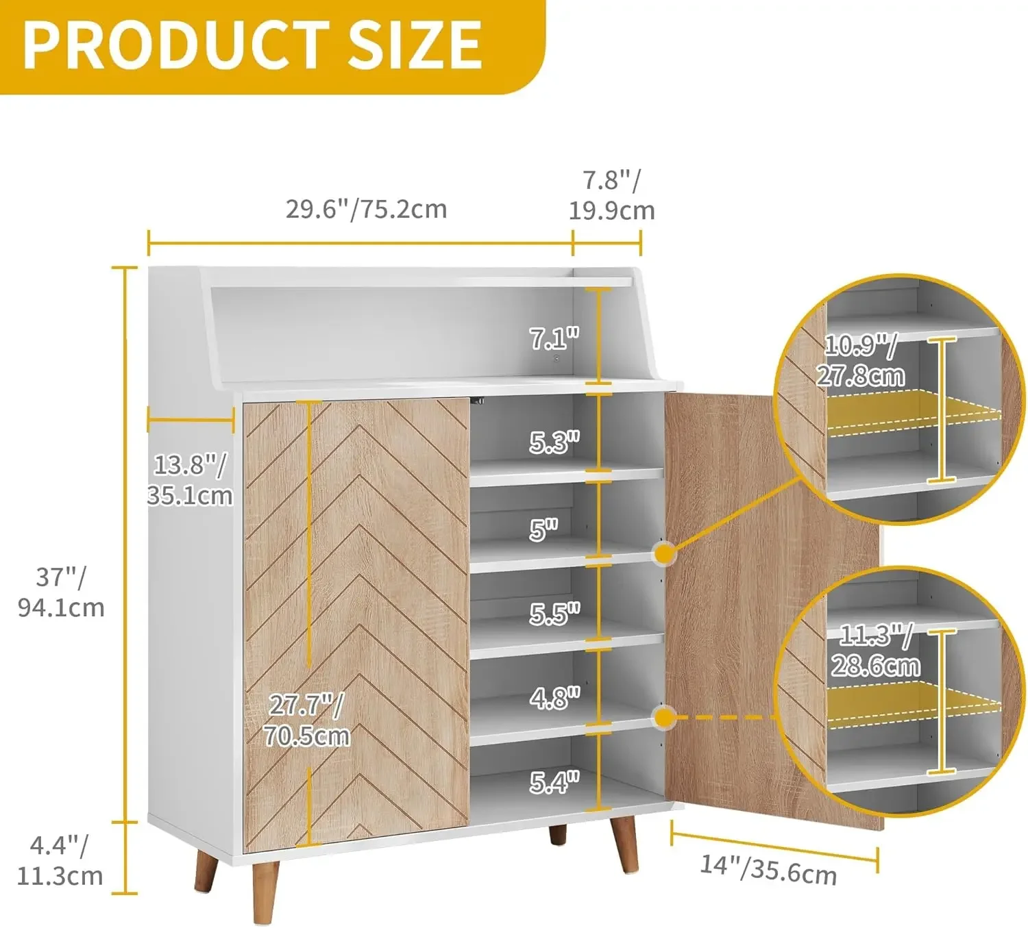 Shoe Cabinet with Doors, 5-Tier Shoe Cabinet Storage for Entryway, Large Capacity Wooden Storage Cabinet, Rack Organiz