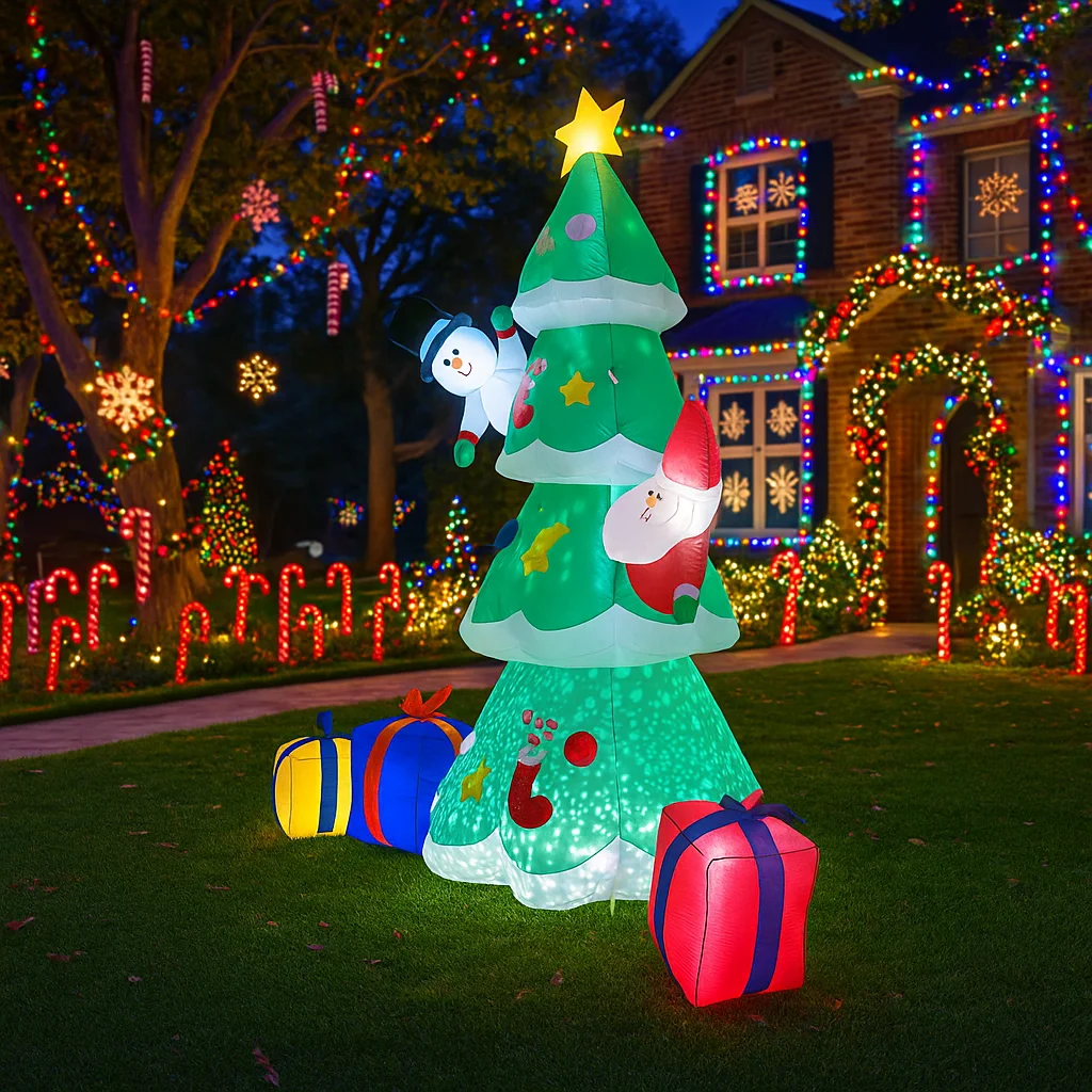 Árbol de Navidad inflable de 2,1 M/6,8 pies, Papá Noel, muñeco de nieve, Cajas de Regalo, luces LED, iluminación navideña para el hogar, decoración, suministros de decoración de Navidad