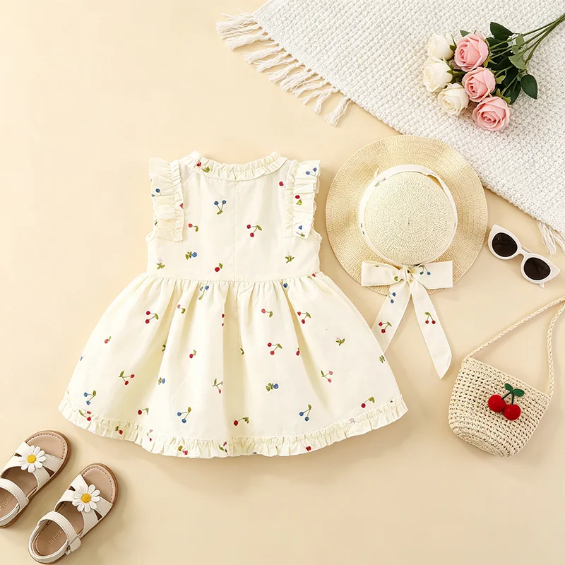 2Pcs/Set 0-4 Y Sweet Baby Girls Dresses Toddlers Sleeveless Summer Soft Clothing Colorful Dots Children Dress Adorable Kids Wear