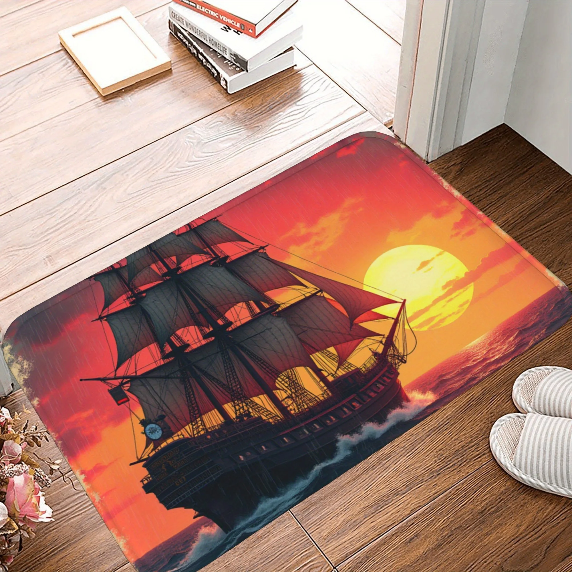 

1PC Sunset Sailing Pattern Kitchen Rug Non-Slip Door Mat Pop design Bathroom Rug Bath Mat Carpet for Home Sink Laundry Decor