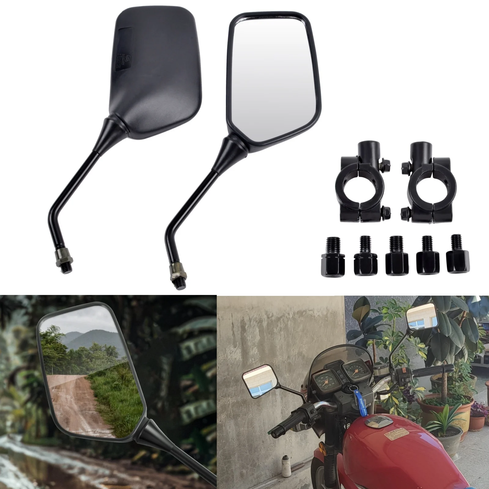 

For Honda Yamaha Kawasaki Suzuki 360°Adjustable Rectangular Style Black Side Mirror Motorcycle Universal Rearview Square Mirrors