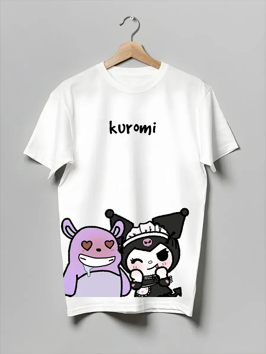 Kawaii Kuromi Ladies T-shirt Cute Maid Character Baku Heart Eyes Print Summer Breathable Short Sleeve Women Casual Tops