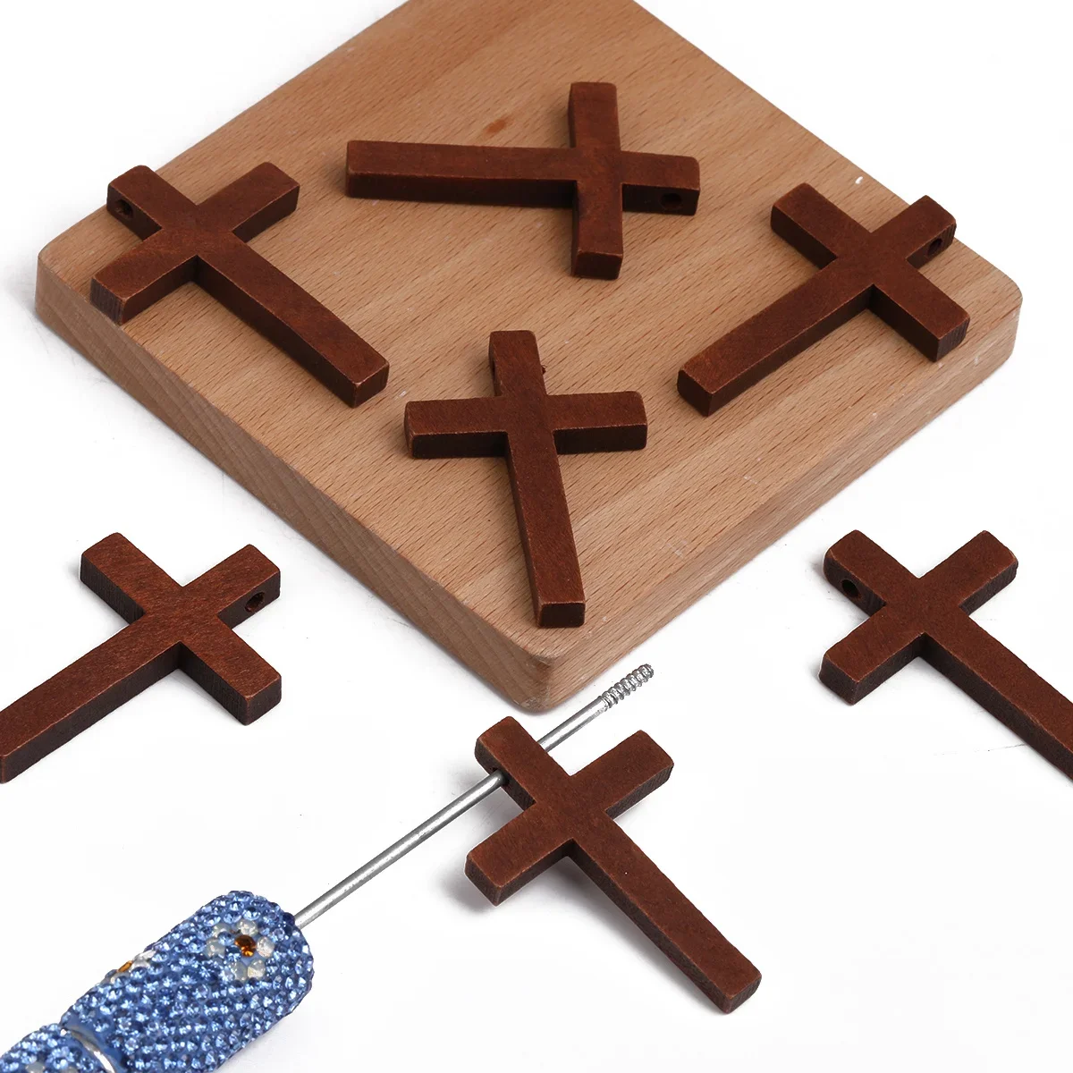 20pcs/40pcs Natural Wood Cross Beads, 28x43mm 3mm Hole Brown Wooden Cross Pendants for DIY Bracelets Necklaces Earrings