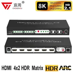 HD Matrix Splitter 4 In 2 Out HDR 4K 120Hz 8K 60Hz Dolby Vision Atmos Remote Control HD Switch Selector Box for PS5 XBOX TV