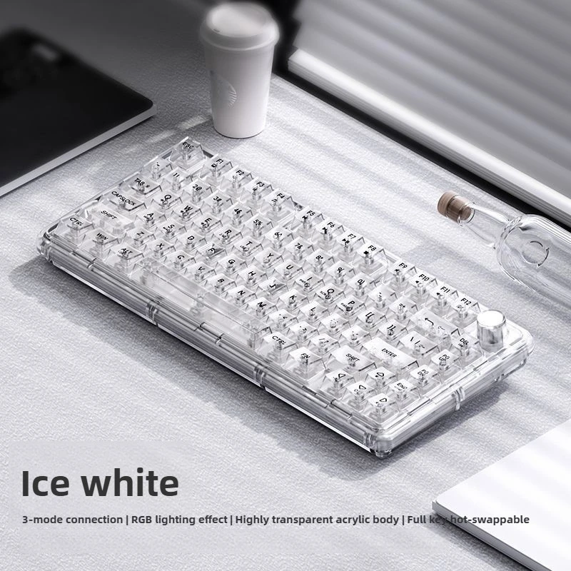 

ONE75 3mode Wireless Mechanical Keyboard GASKET with Knob Hot Swappable RGB Transparent Customed Keyboard for Gaming Office