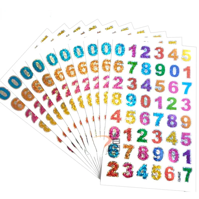 10 Sheets Colorful Laser Letters Number Stickers for Students Kids Book Notebook Decor DIY Self Adhesive A To Z Words Stickers