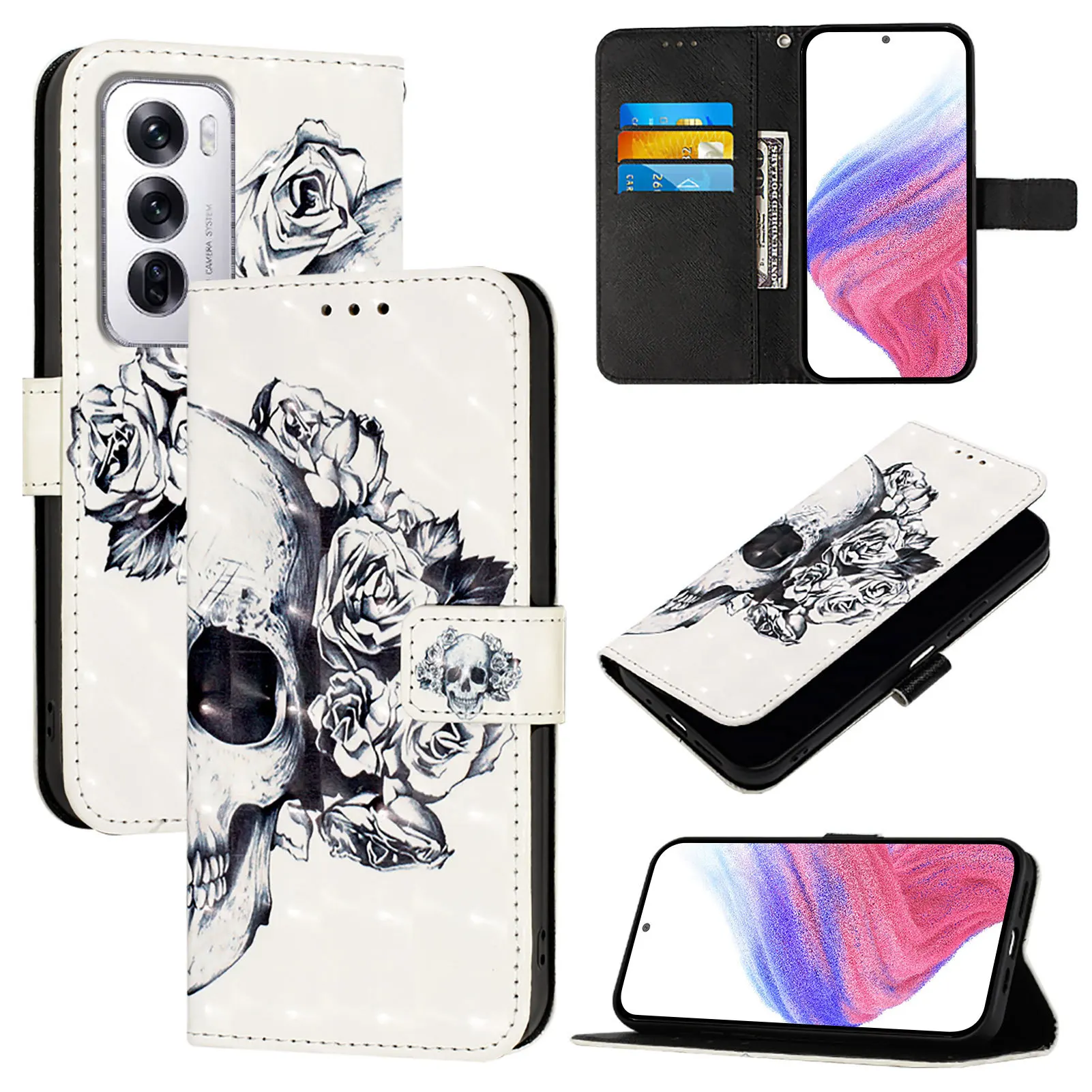 Capa flip de pintura 3d para blu bold k10 g53 g64 g54 bold k50 c9 view 5 pro speed rfid bloqueio de couro 3 cartões capa de corda de pulso