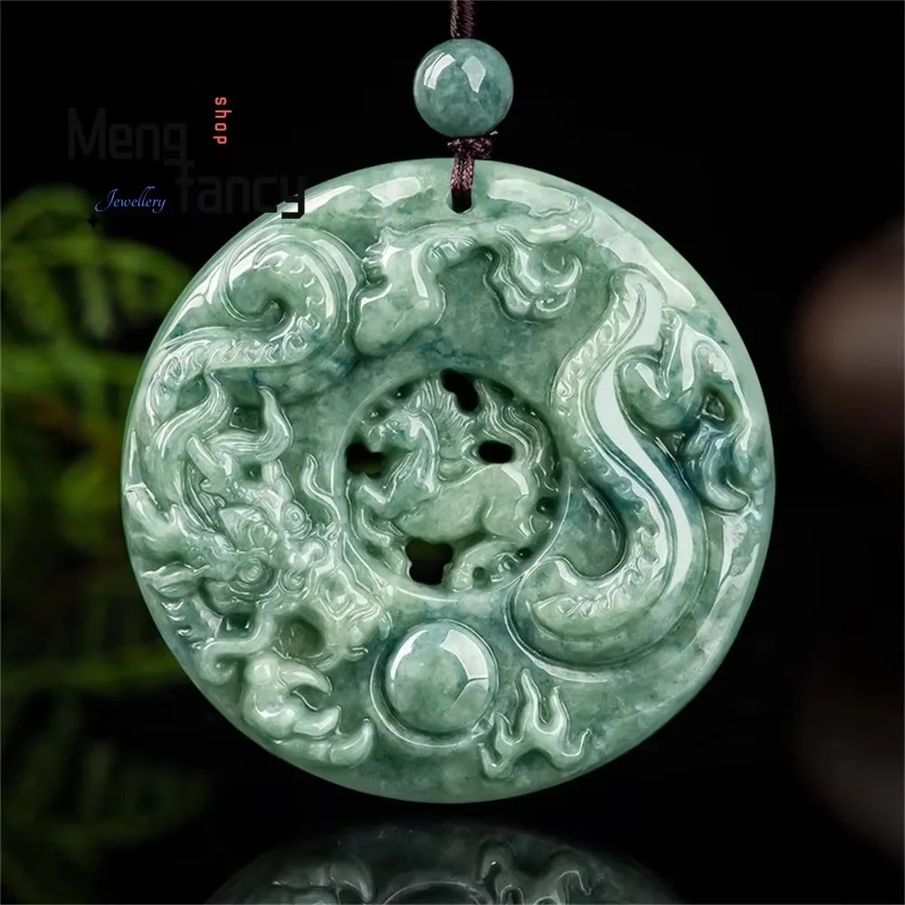 

Natural A-goods Jadeite Dragon and Horse Spirit Zodiac Openwork Pendant Exquisite Retro Best Selling Handicraft Fashion Jewelry