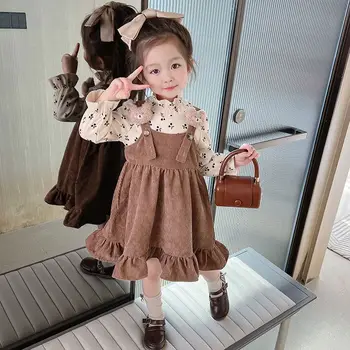 女の子カジュアルドレスかわいいチェリーベアサスペンダードレス子供服 2 に 6 歳女の子服プリンセスドレス