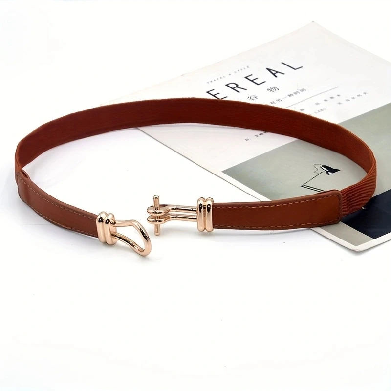 Gepaarde Gesp Riem Dames Decoratieve Tailleband Rok Retro Elastische Dunne Riem Eenvoudige Tailleband