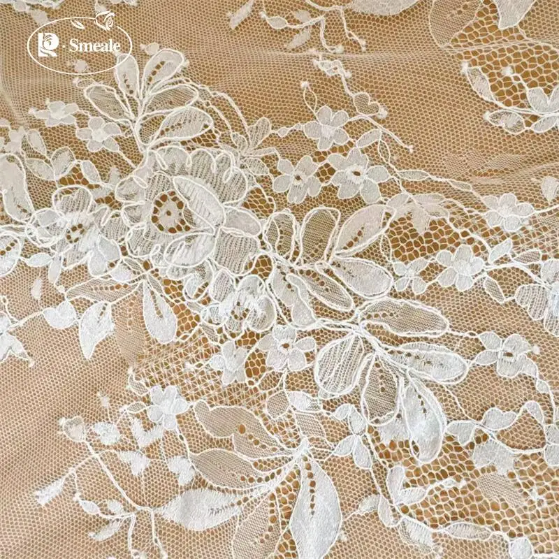 3 M French Large Flower Border Embroidery Lace Fabric.Couture Bride Wedding Gown Fabric Embroidery 150cm Wide