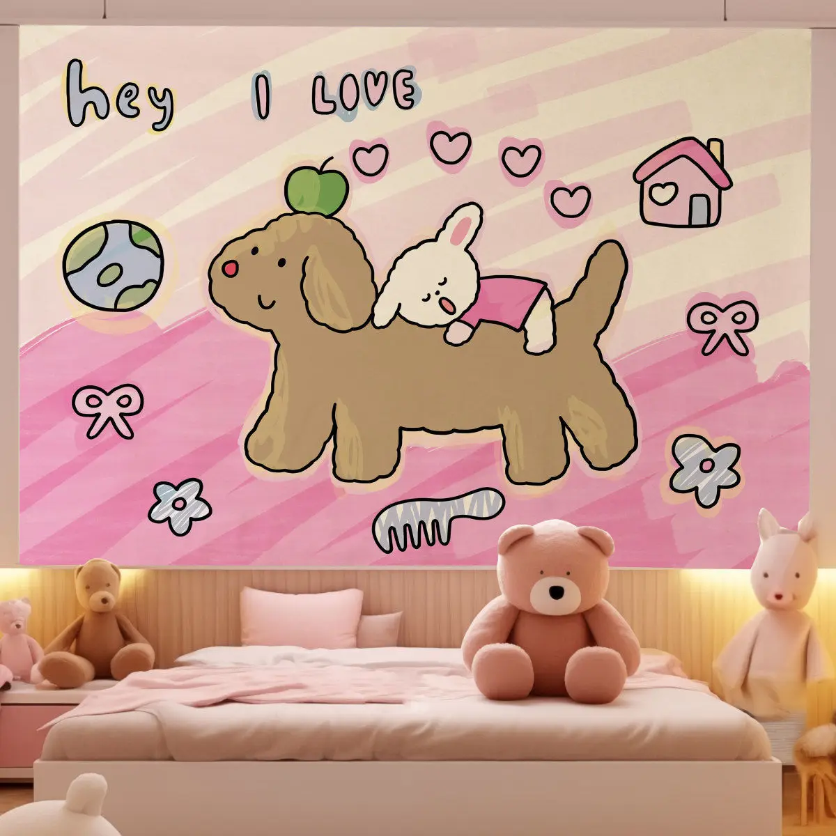VIKAMA Ins Style Cute Dog Tapestry Hand-painted Illustration