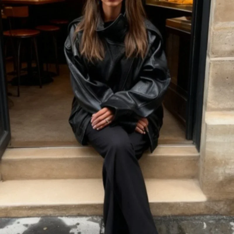 

Осень 2021, новая универсальная дизайнерская свободная модная кожаная куртка с локомотивом, женская куртка