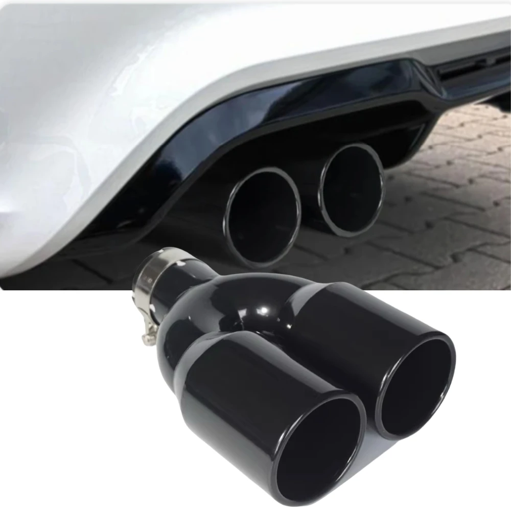 

Universal 63mm Car Inlet Double-Barrel Rear Exhaust Tip Tail Pipe Muffler Black Outlet Stainless Steel Car Accessories