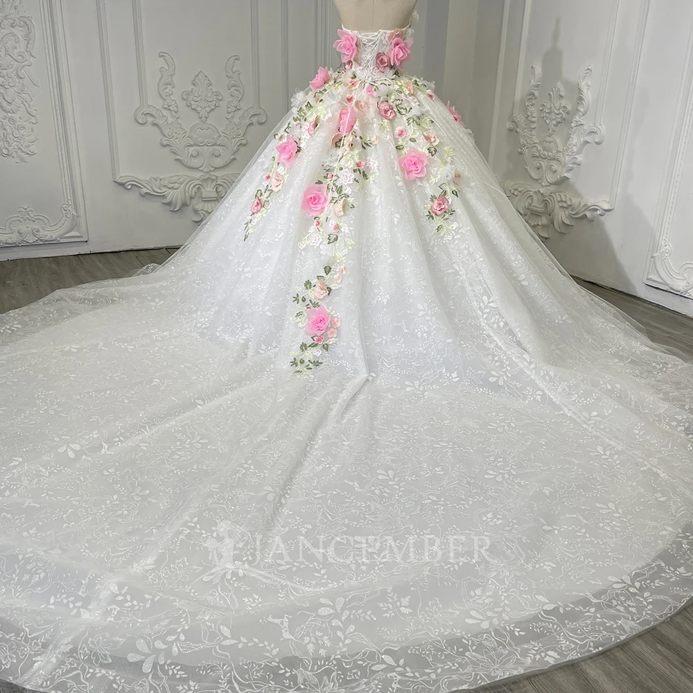 Strapless Quinceanera Dresses Sparkly Crystal Lace Appliqué Ball Gown Customized Lace Up Back vestidos de 15 años quinceañeras
