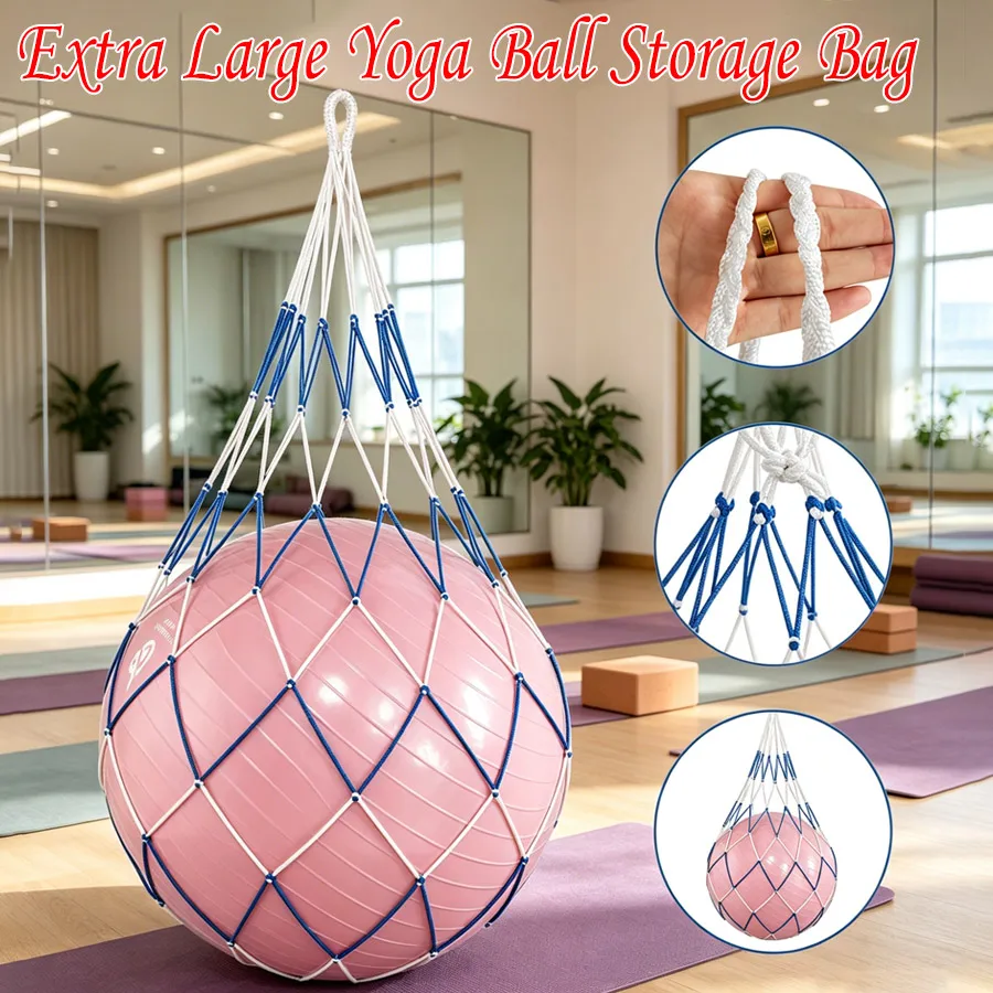 Extra große Yogaball-Aufbewahrungstasche, verdickter, strapazierfähiger Netzbeutel, tragbare hängende Ballhalterung für Fitness-Übungsball – Detail 2