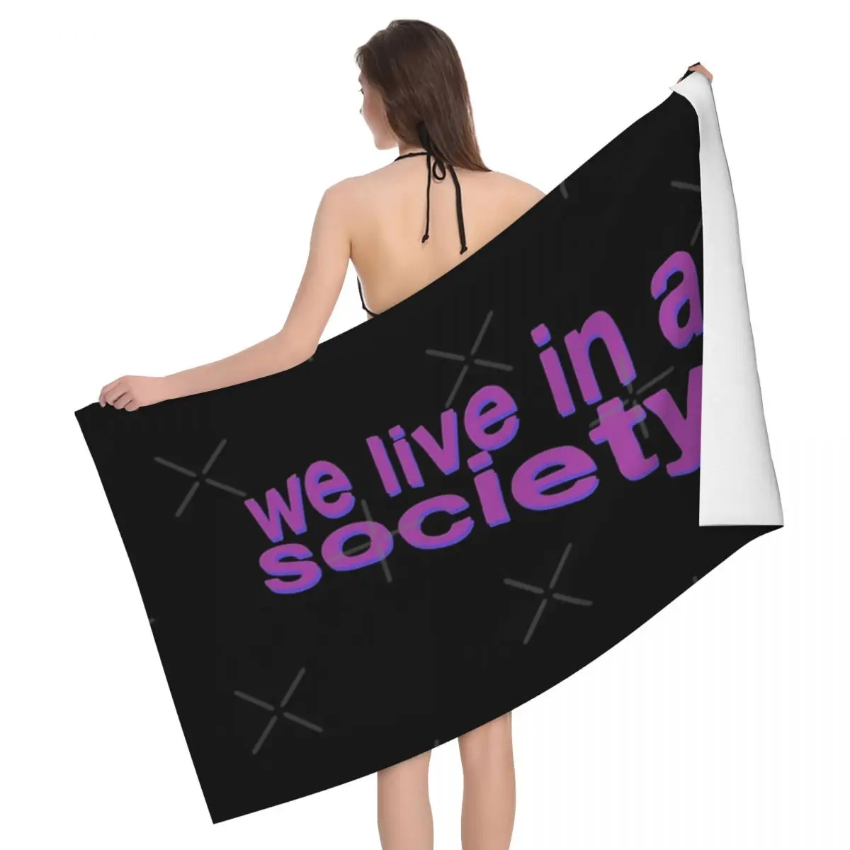 

We Live In A Society Quote Sticker 80x130cm Bath Towel Skin-friendly For Bathroom Great Gift